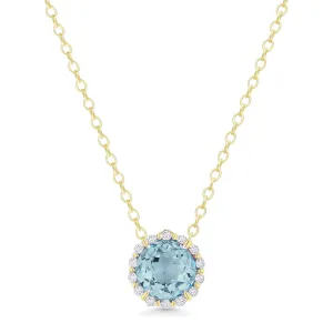 0.47Ct Aquamarine 16"pendant Necklace In 14K Yellow Gold