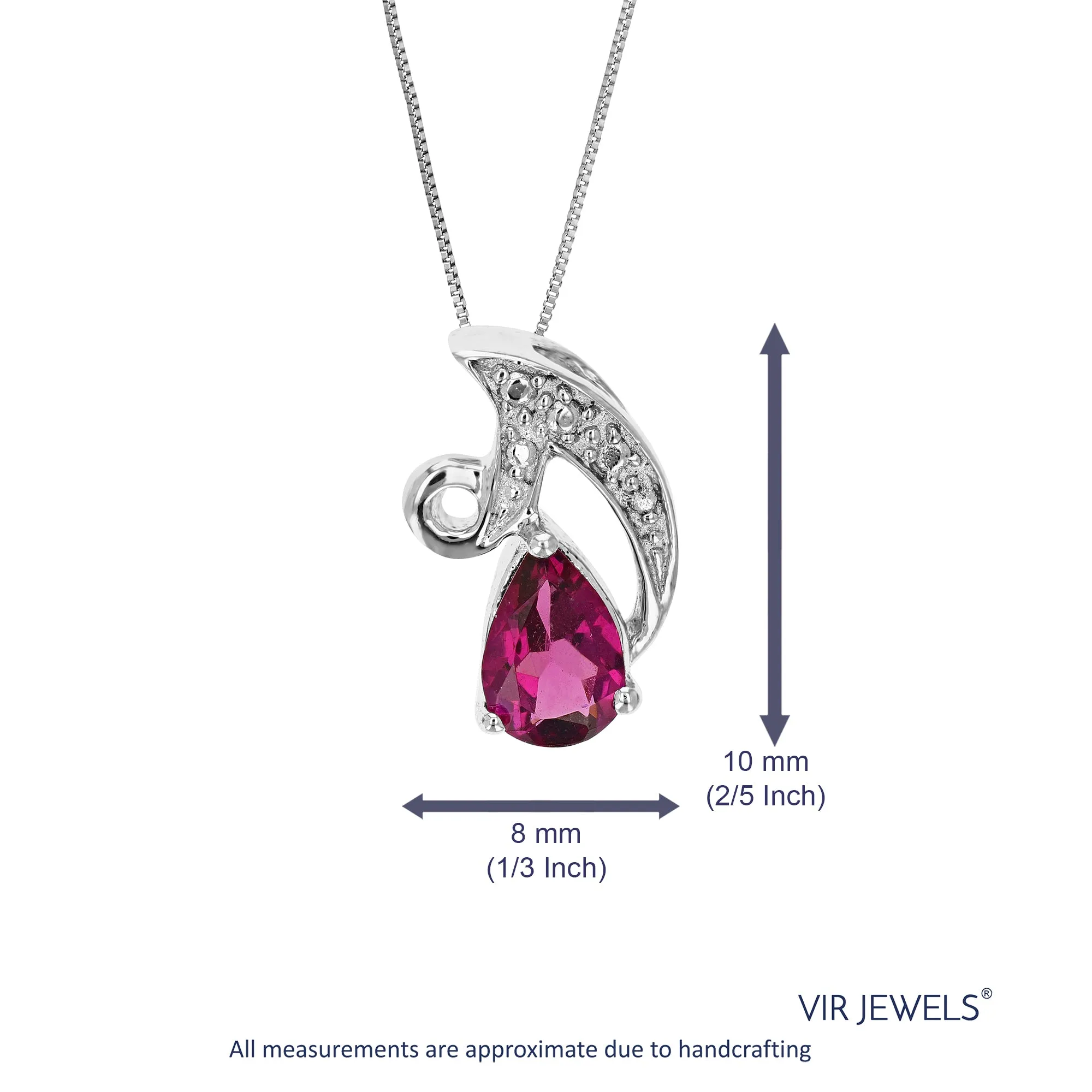 0.90 cttw Pendant Necklace, Garnet Pear Shape Pendant Necklace for Women in .925 Sterling Silver with Rhodium, 18 Inch Chain, Prong Setting