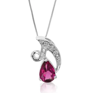 0.90 cttw Pendant Necklace, Garnet Pear Shape Pendant Necklace for Women in .925 Sterling Silver with Rhodium, 18 Inch Chain, Prong Setting