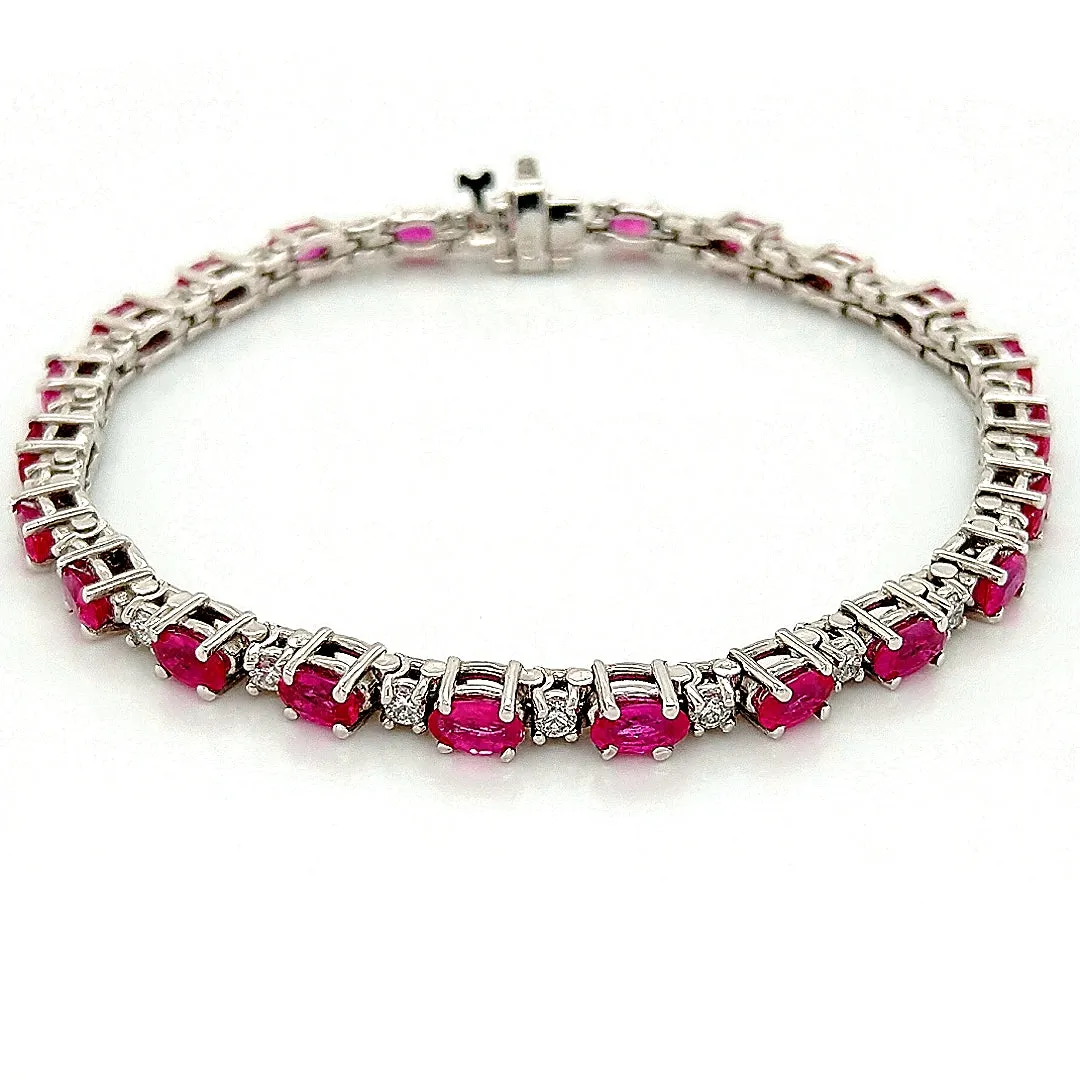 14K White Gold Ruby & Diamond Tennis Bracelet
