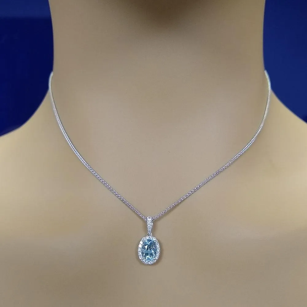 18ct White Gold Aquamarine and Diamond Necklace