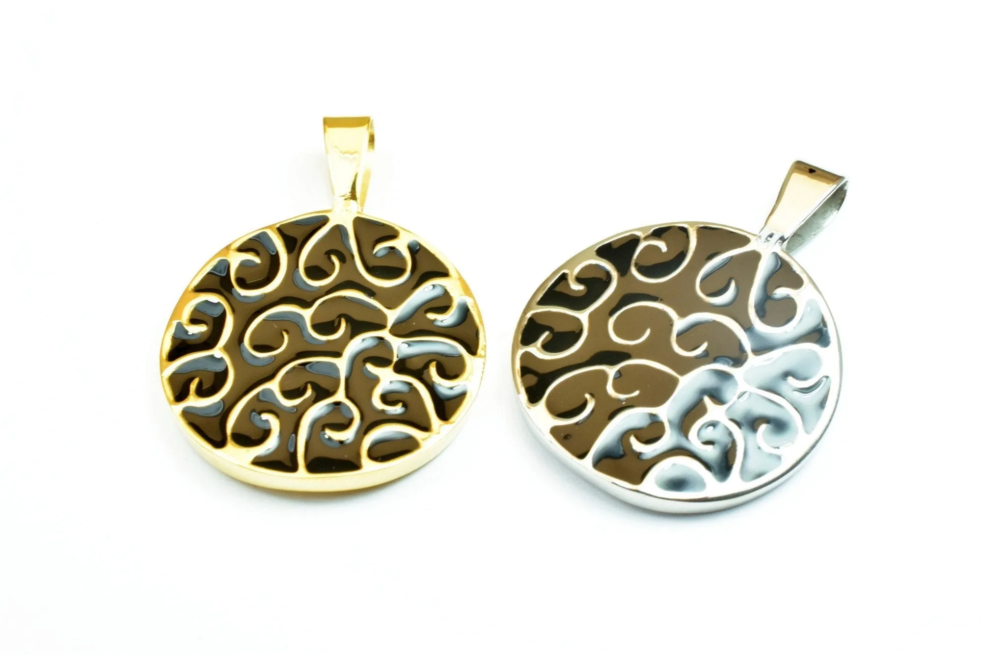 18K as Gold Filled* Black Irish Celtic Stainless Steel Pendant OR White as Gold Filled* Charm Size 36x26mm For Jewelry Making