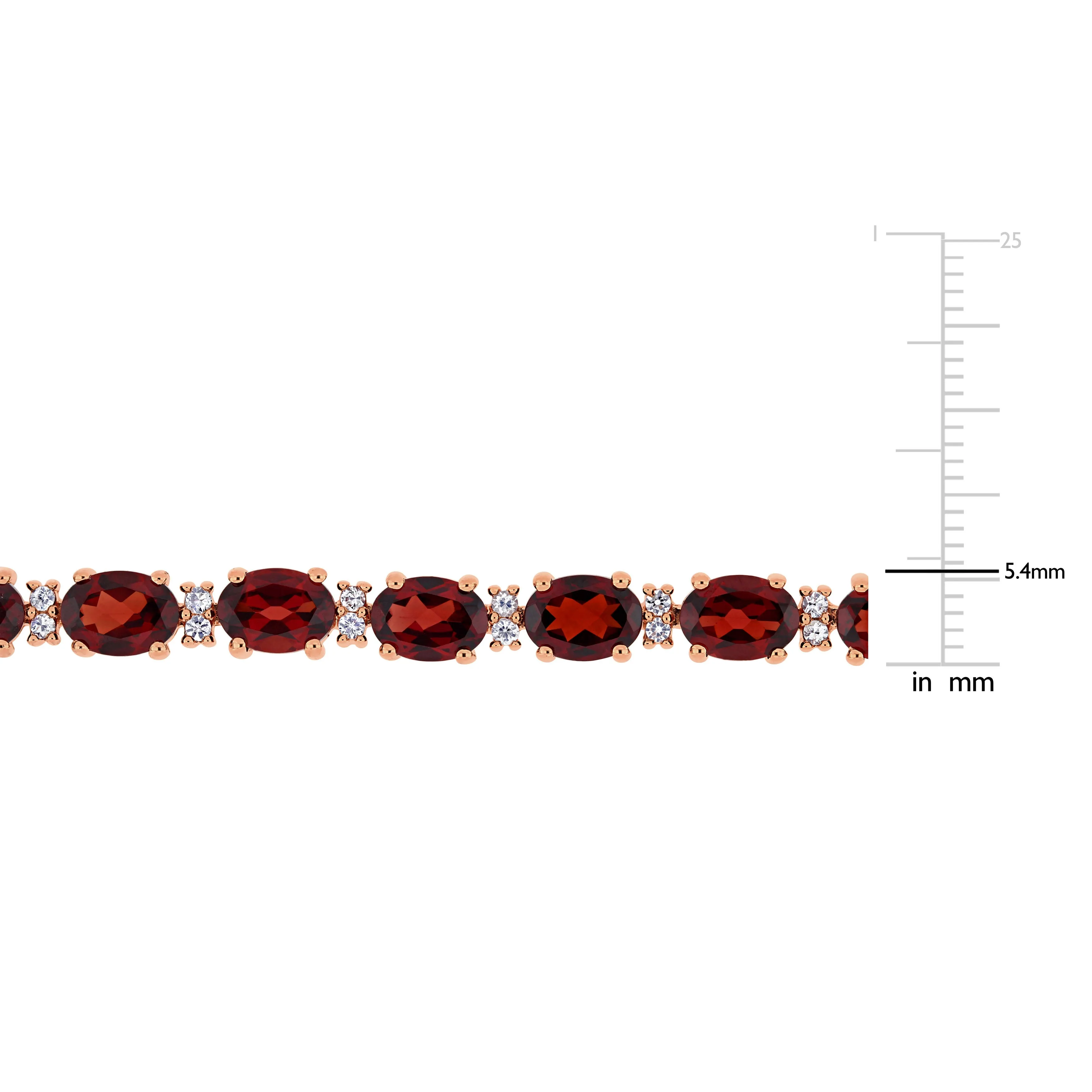 19 5/8 CT TGW Garnet and White Sapphire Tennis Bracelet in Rose Plated Sterling Silver