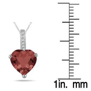 2.70 Carat Garnet Heart And Diamond Pendant In 10K White Gold