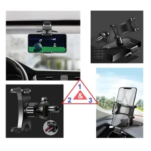 3 in 1 Car GPS Smartphone Holder: Dashboard / Visor Clamp   AC Grid Clip for iBall Majestic 2.4D - Black