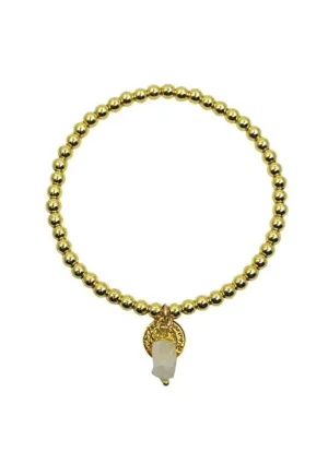 4mm Gold Plated Bracelet with Organic Slice and Burnished Disk Moonstone