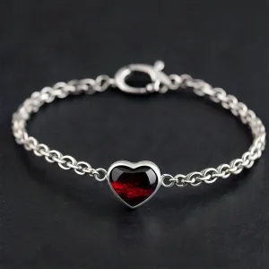 Anahita Red Garnet Birthstone Crystal Love Heart Bracelet Chain