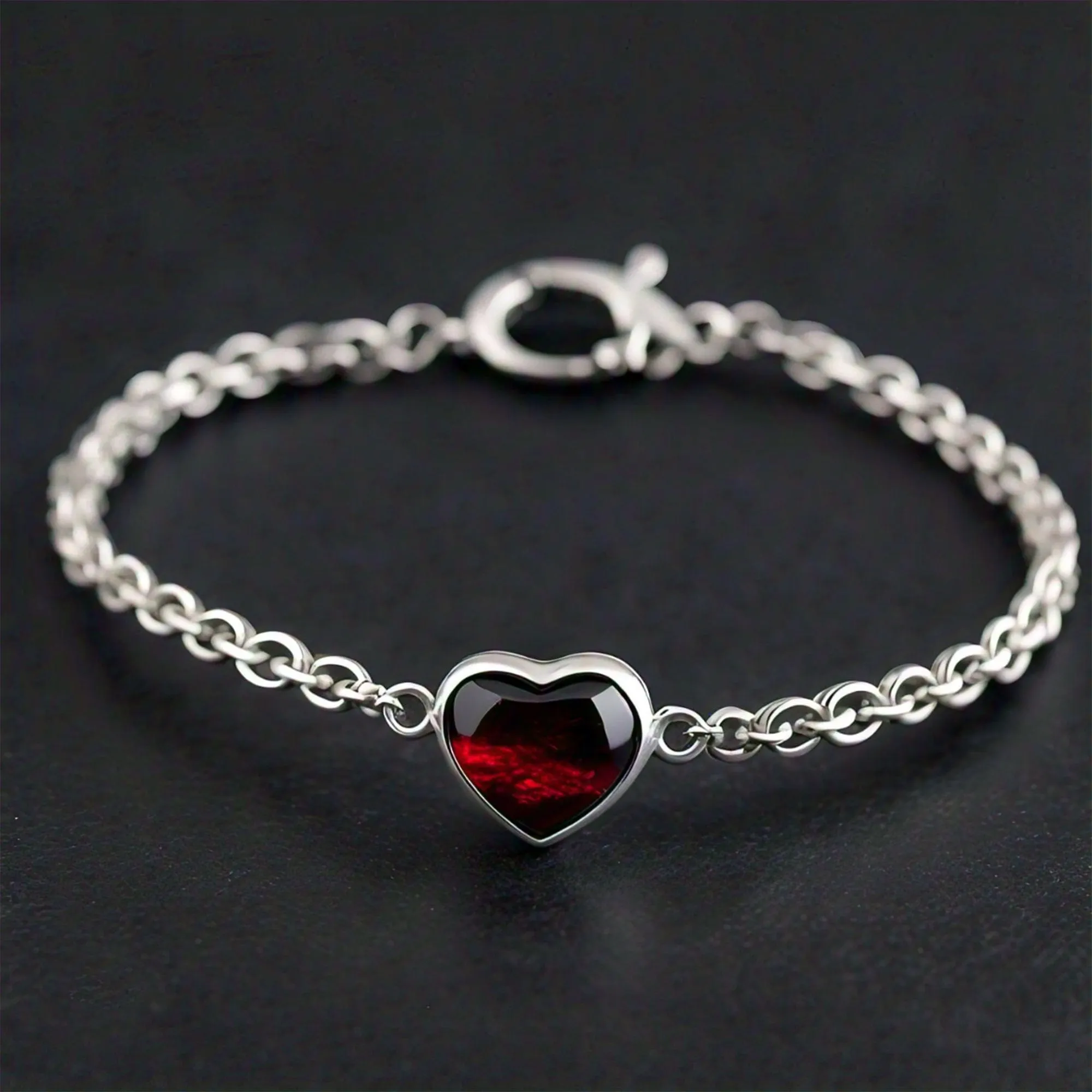 Anahita Red Garnet Birthstone Crystal Love Heart Bracelet Chain