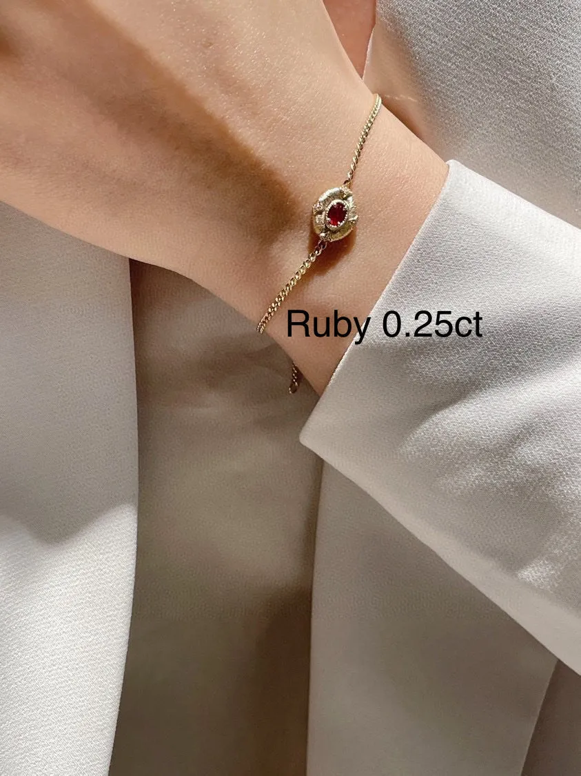 Art Deco 18K Solid Gold Genuine Ruby , Emerald Cuban chain Bracelet /Bridal Bracelet/Wedding ,engagement K gold Ruby Bracelet/Gift for her