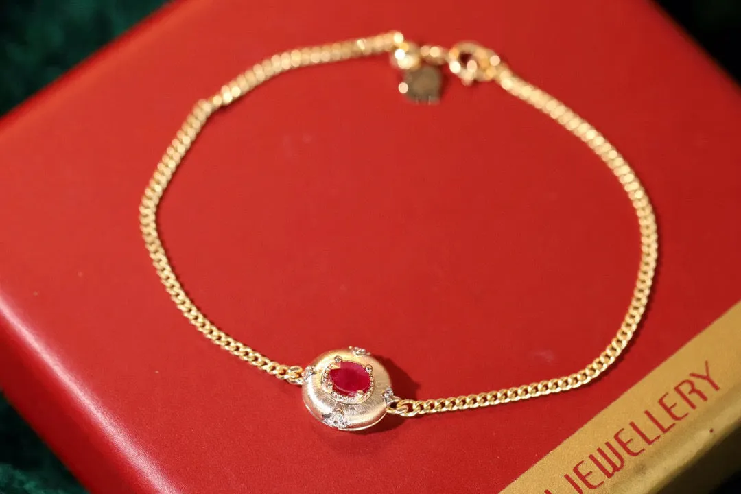 Art Deco 18K Solid Gold Genuine Ruby , Emerald Cuban chain Bracelet /Bridal Bracelet/Wedding ,engagement K gold Ruby Bracelet/Gift for her