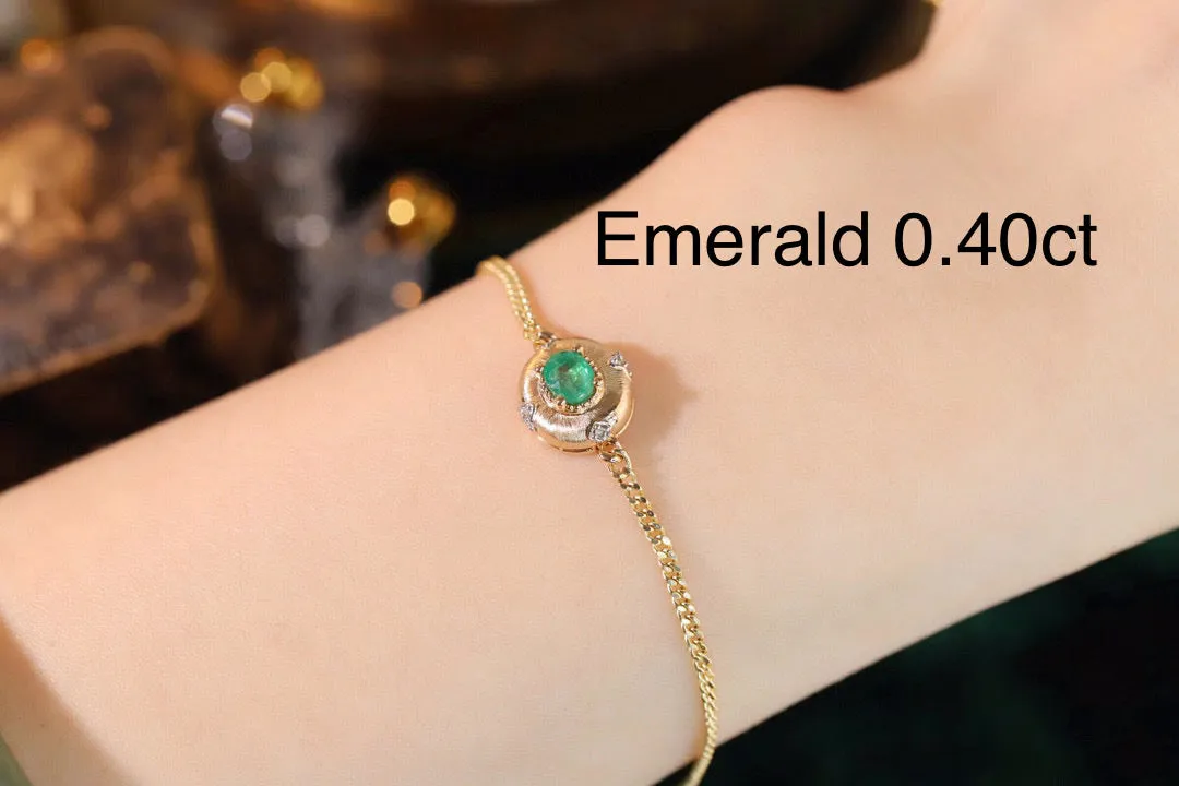 Art Deco 18K Solid Gold Genuine Ruby , Emerald Cuban chain Bracelet /Bridal Bracelet/Wedding ,engagement K gold Ruby Bracelet/Gift for her
