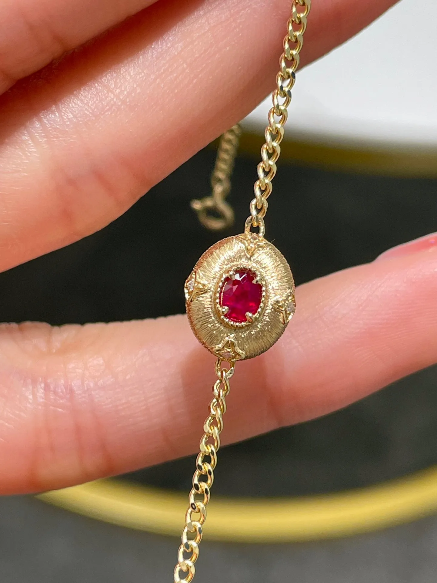 Art Deco 18K Solid Gold Genuine Ruby , Emerald Cuban chain Bracelet /Bridal Bracelet/Wedding ,engagement K gold Ruby Bracelet/Gift for her