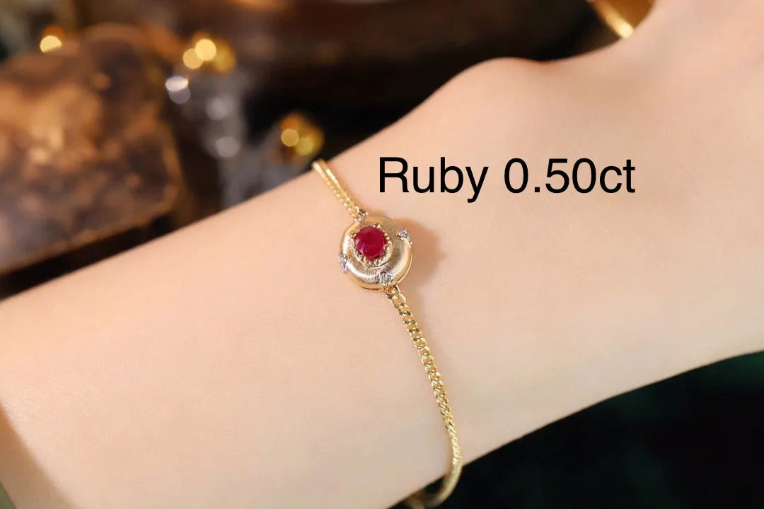 Art Deco 18K Solid Gold Genuine Ruby , Emerald Cuban chain Bracelet /Bridal Bracelet/Wedding ,engagement K gold Ruby Bracelet/Gift for her