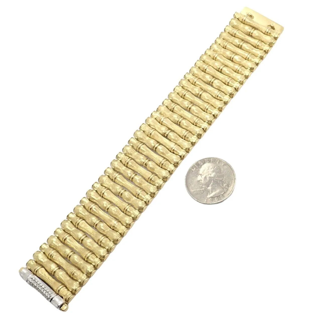 Authentic! Roberto Coin 18k Yellow Gold Diamond Large Wide Bamboo Bracelet