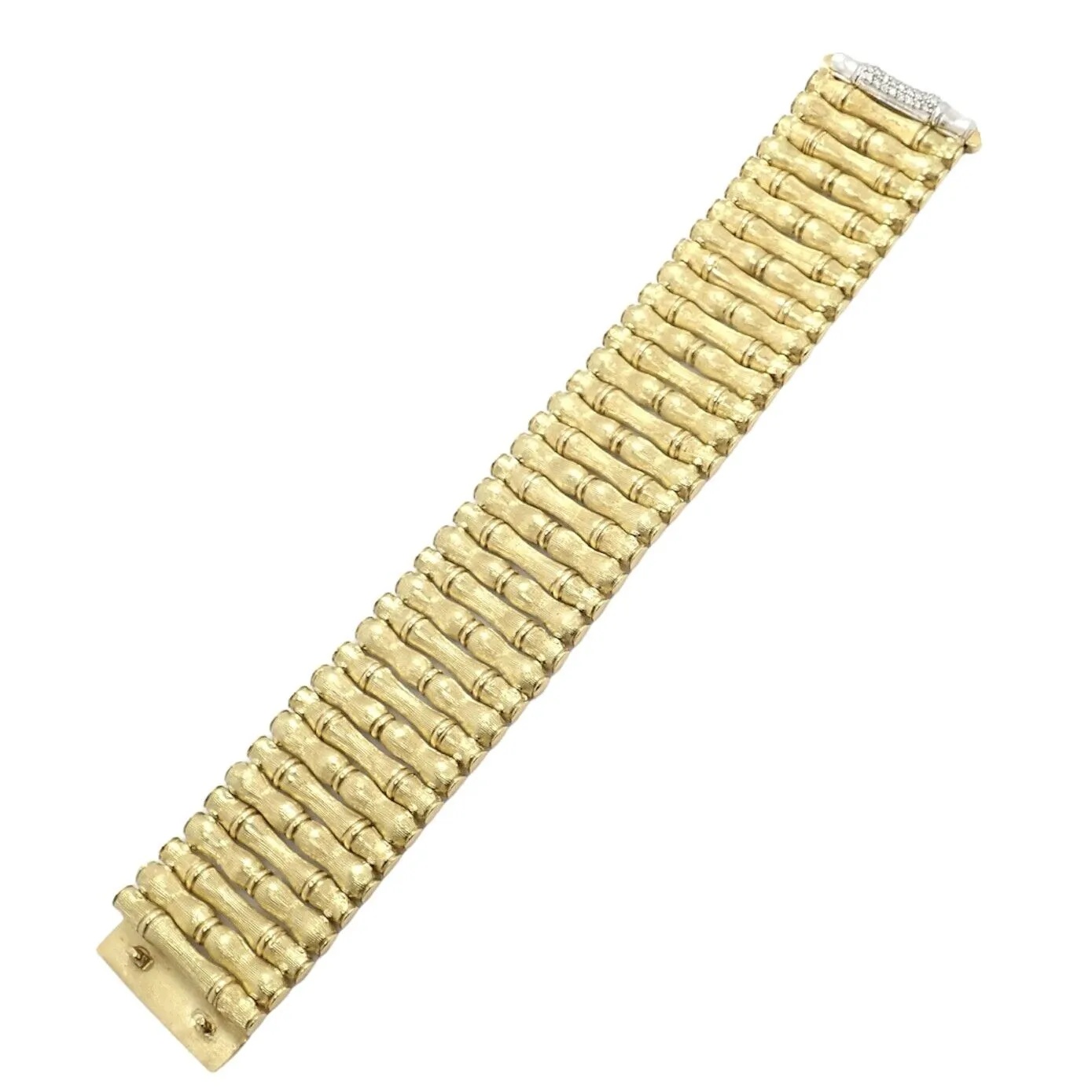 Authentic! Roberto Coin 18k Yellow Gold Diamond Large Wide Bamboo Bracelet