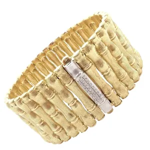 Authentic! Roberto Coin 18k Yellow Gold Diamond Large Wide Bamboo Bracelet