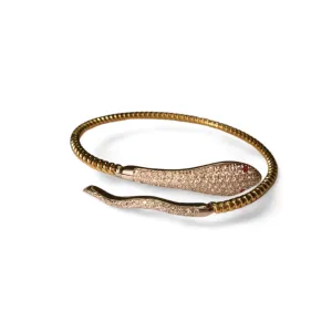 Beautiful 14K Yellow Gold Diamond Snake Ruby Bangle Bracelet