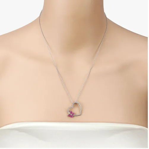 Butterfly on a Heart Necklace Genuine Gemstones 925 Sterling Silver