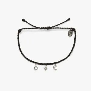 Celestial Silver Charm Bracelet - Black