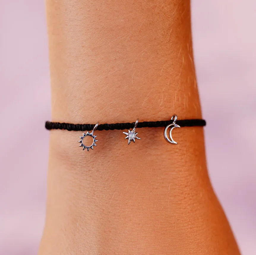 Celestial Silver Charm Bracelet - Black