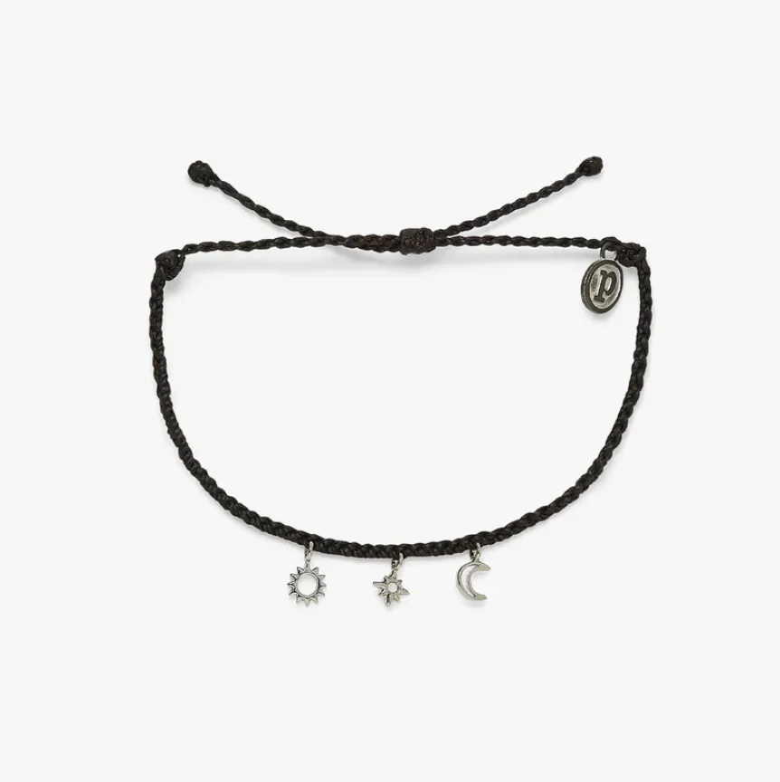 Celestial Silver Charm Bracelet - Black