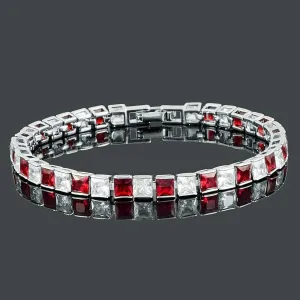 Classic Princess Cubic Zirconia Ruby Red Tennis Bracelet For Women