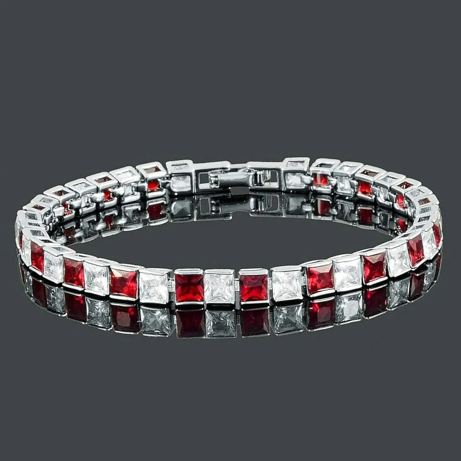 Classic Princess Cubic Zirconia Ruby Red Tennis Bracelet For Women