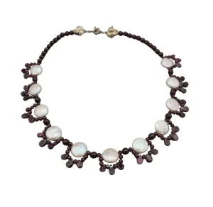 Freshwater Pearl Garnet Beads Necklace.
