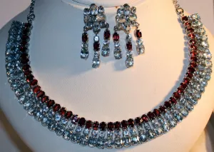 Garnet and Blue Topaz Necklace and Earring Set