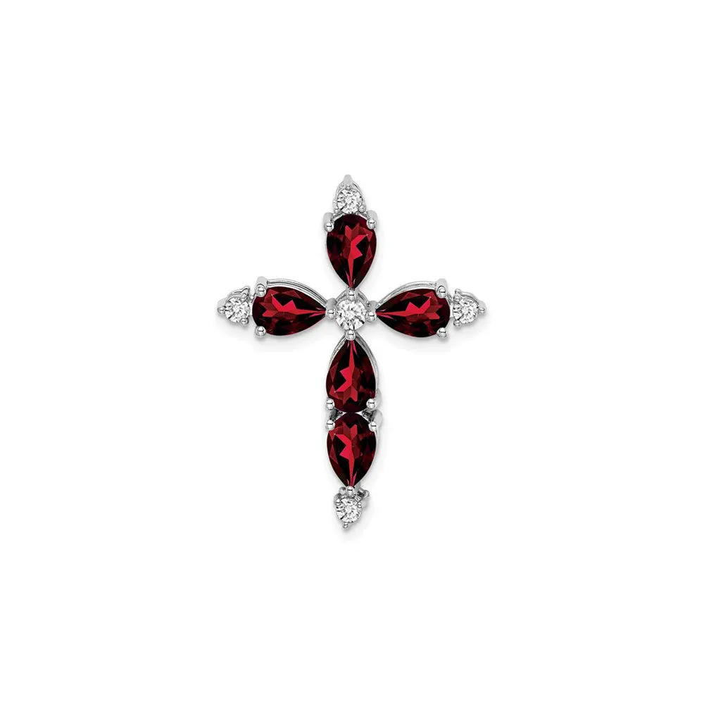 Garnet and Diamond Cross Pendant (14K)