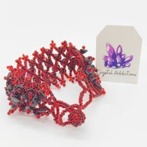 Garnet Beaded Wide Bracelet