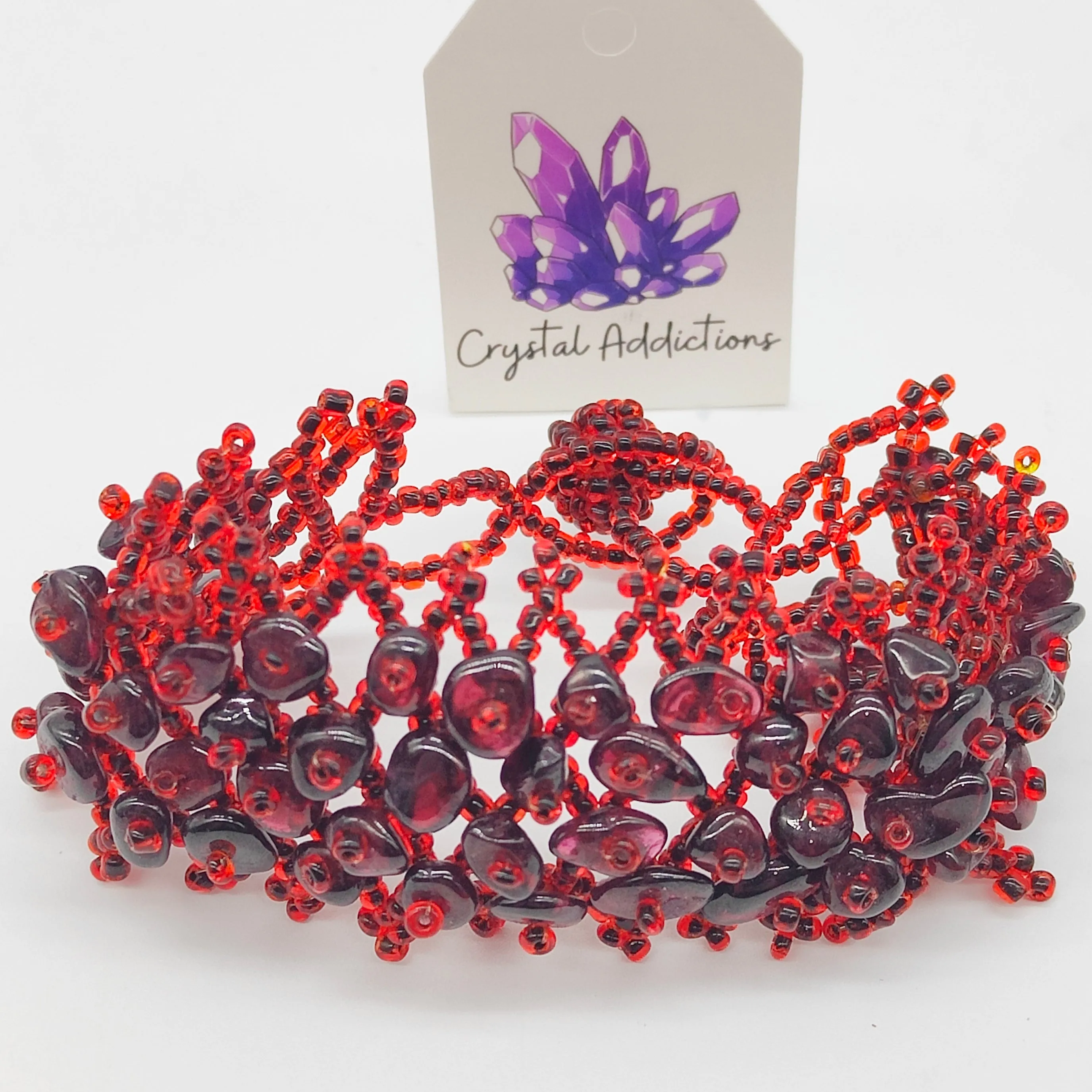 Garnet Beaded Wide Bracelet