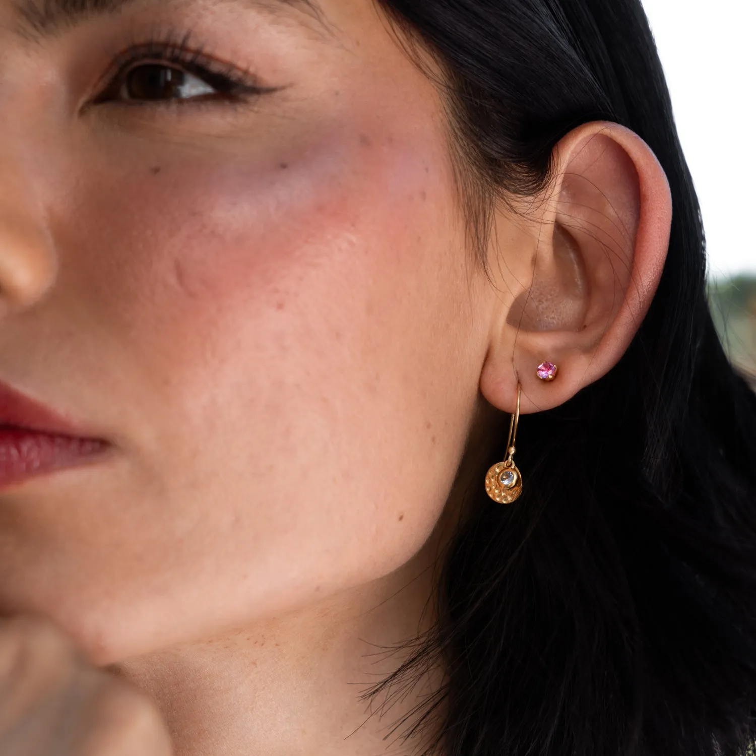 Hammered Disc & Aquamarine Array Earrings