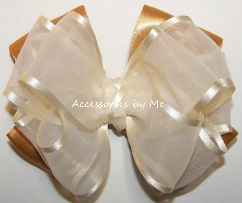 Ivory Gold Organza Satin Hair Bow