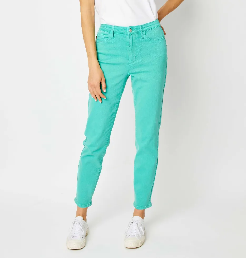 Judy Blue HW Aquamarine Dyed Slim Jeans