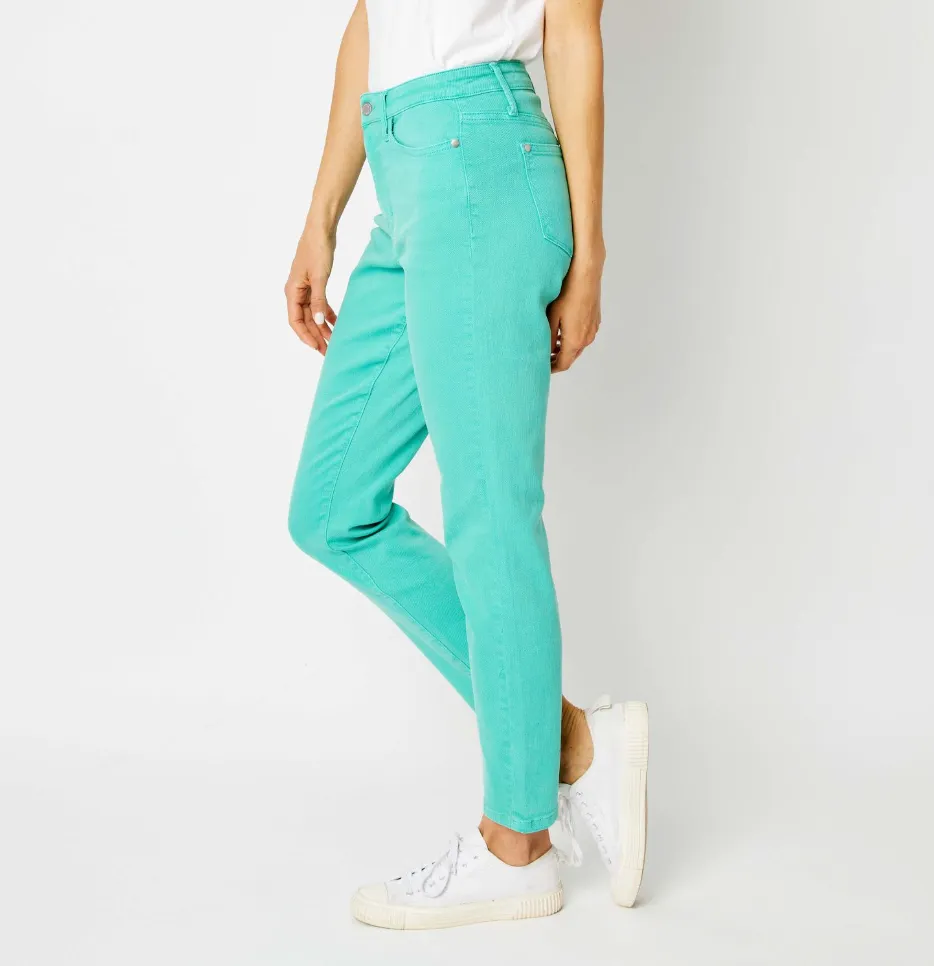 Judy Blue HW Aquamarine Dyed Slim Jeans