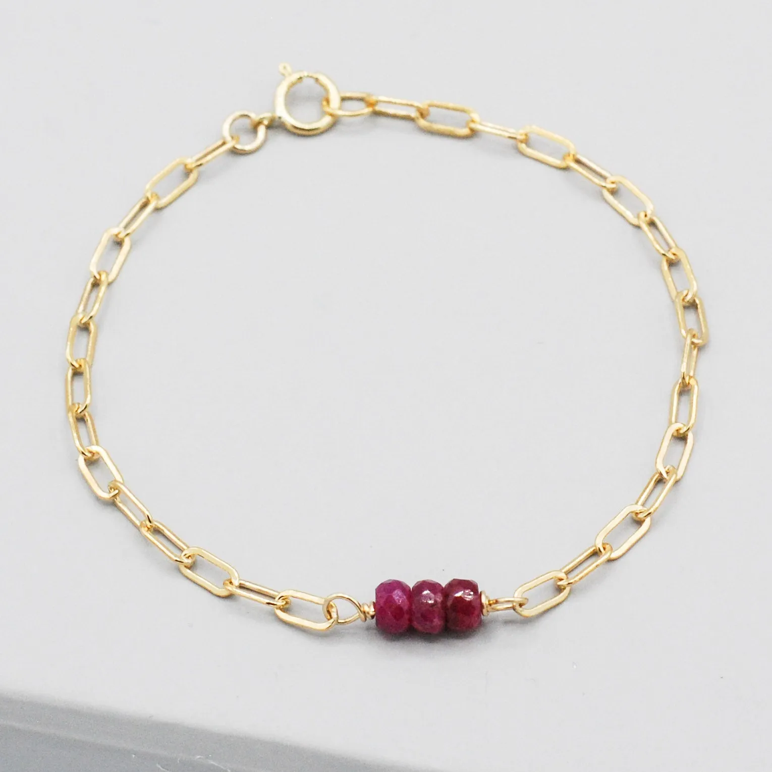 July Ruby Paper Clip Chain Bracelet