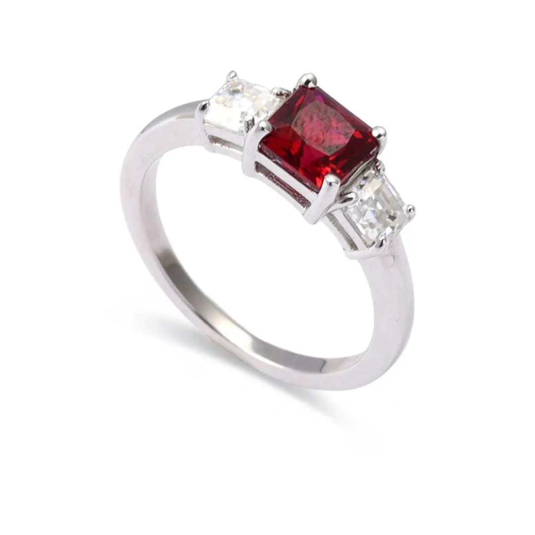 Lab Grown Ruby Three Stone Ring