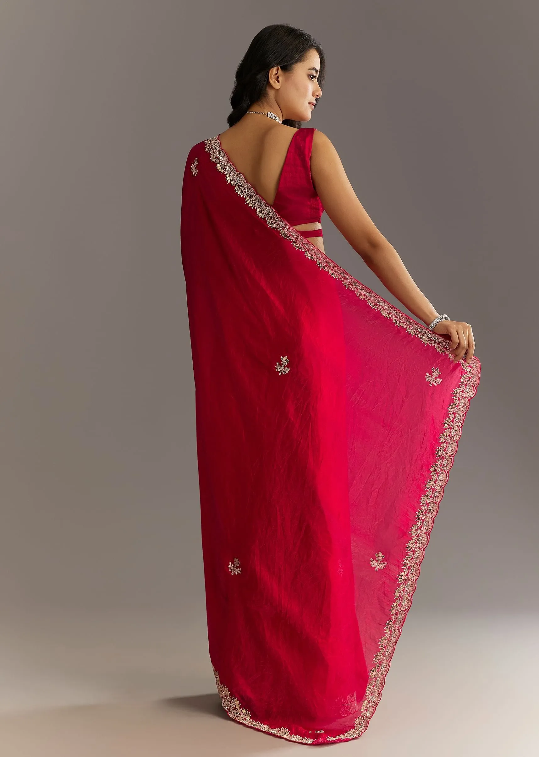 Magenta Gota Patti Embroidered Saree With Stones And Cutdana Work