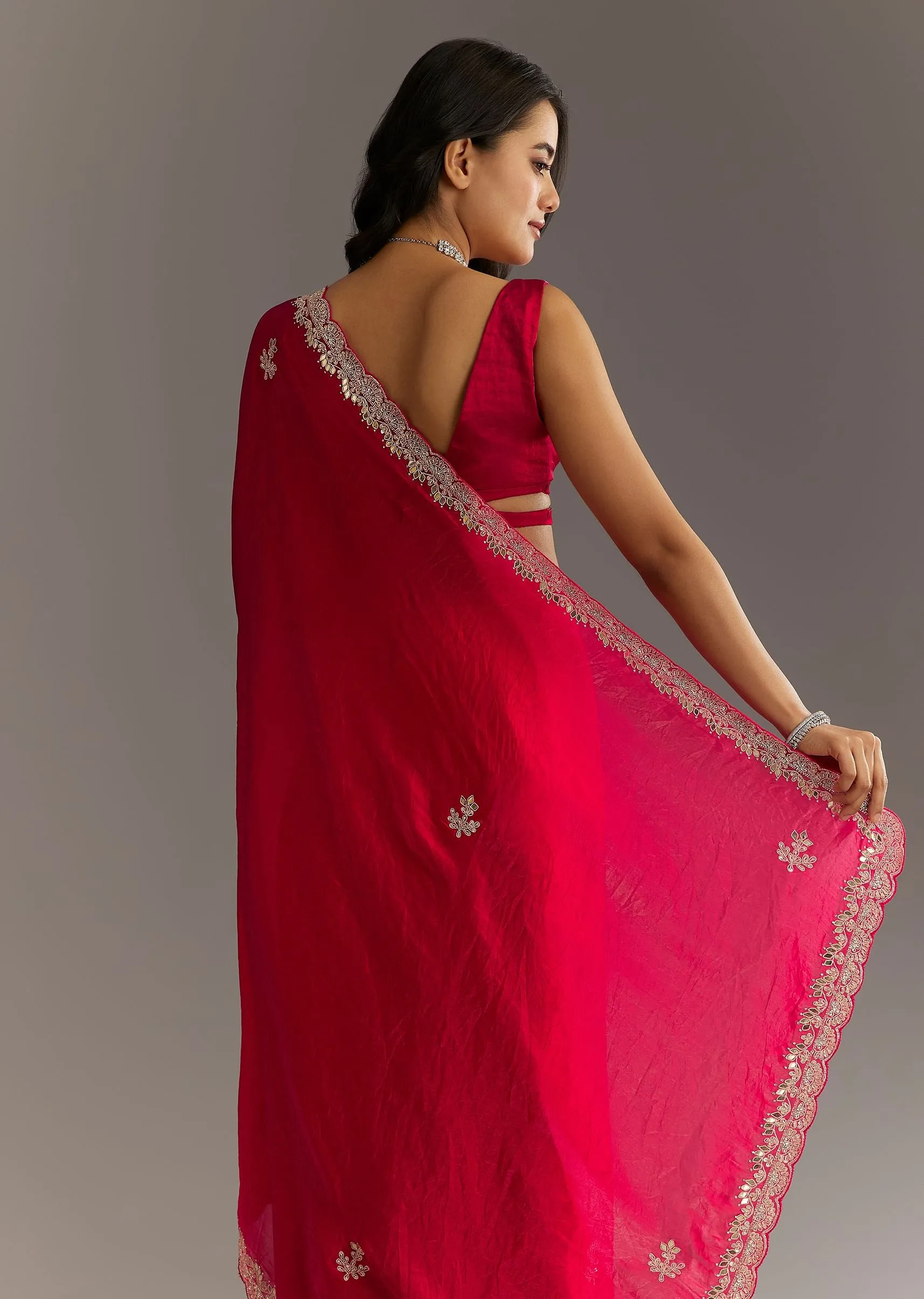 Magenta Gota Patti Embroidered Saree With Stones And Cutdana Work