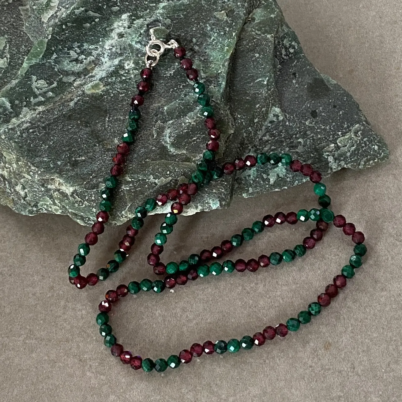 Malachite & Red Garnet Sterling Silver Necklace