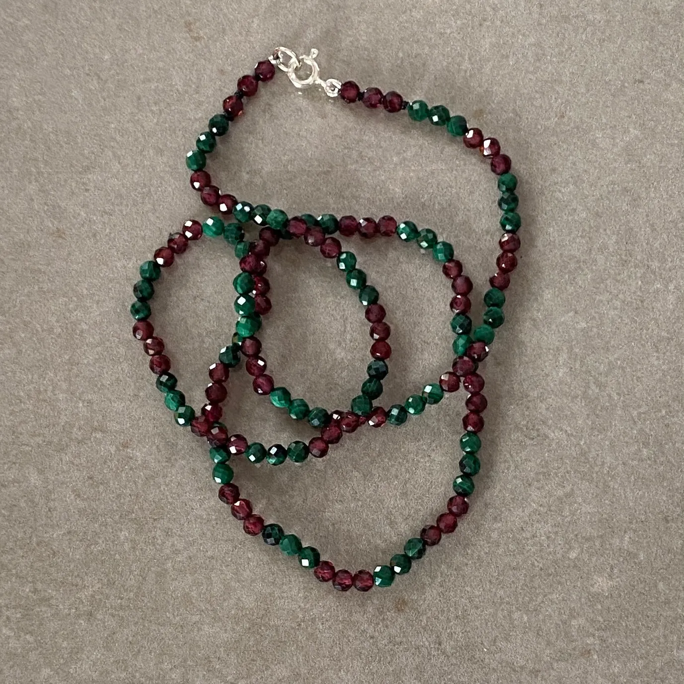 Malachite & Red Garnet Sterling Silver Necklace