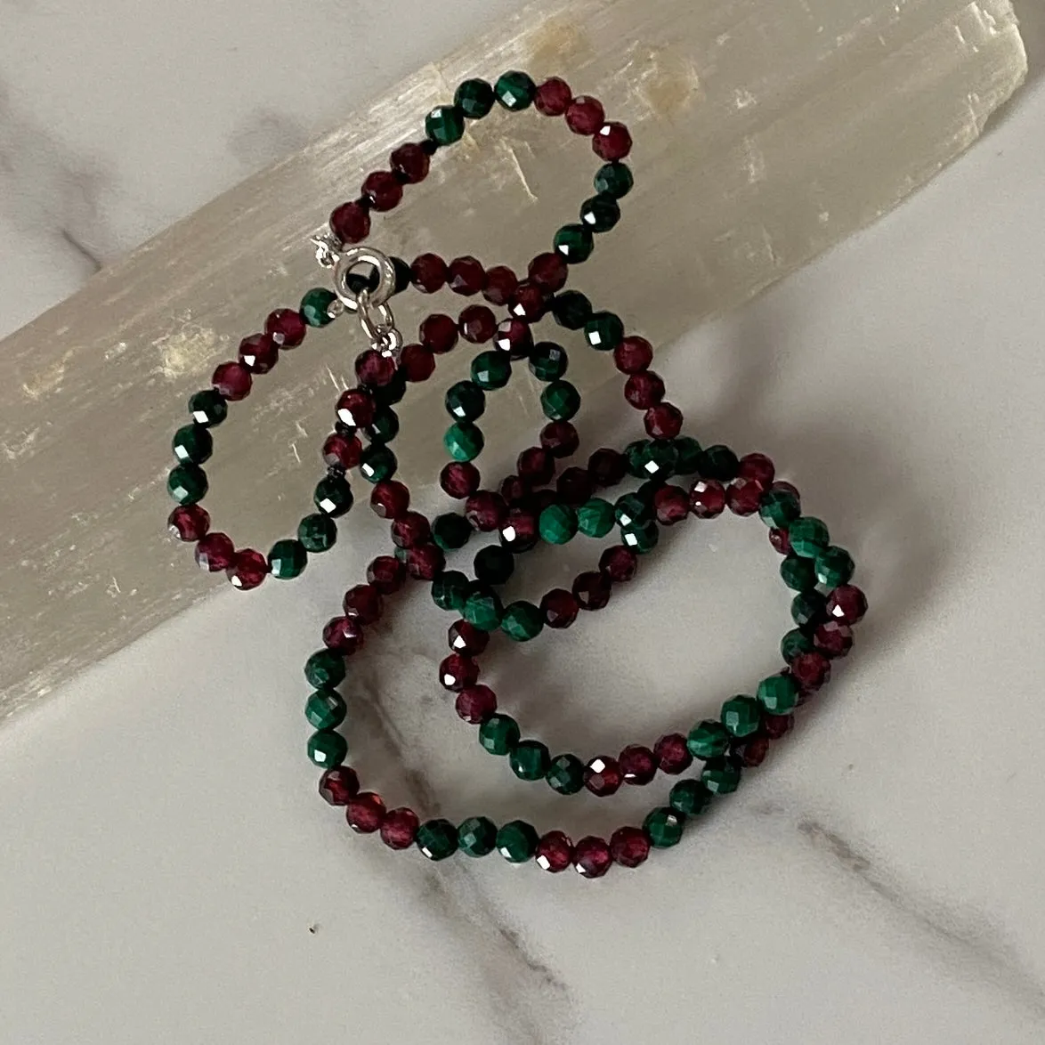 Malachite & Red Garnet Sterling Silver Necklace