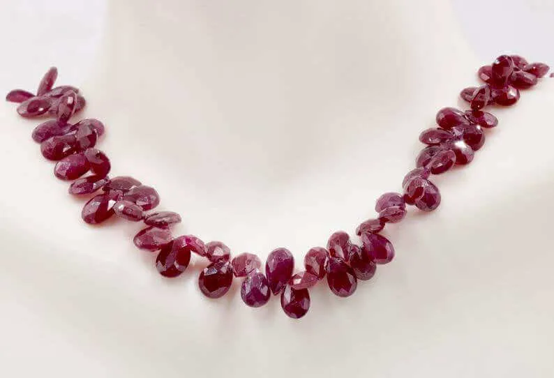 Natural Ruby DIY Jewelry Ruby Jewelry Ruby Unfinished Necklace July Birthstone Ruby Beads Ruby Briolette Strand 8.5 inches SKU: 111298