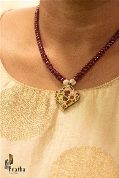 Navratna Ganesha Pendant In Ruby Mala