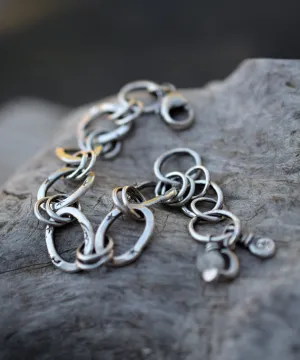 Pure Silver Handcrafted Chain Bracelet. Moonstone Gemstone Crescent Moon Jewelry