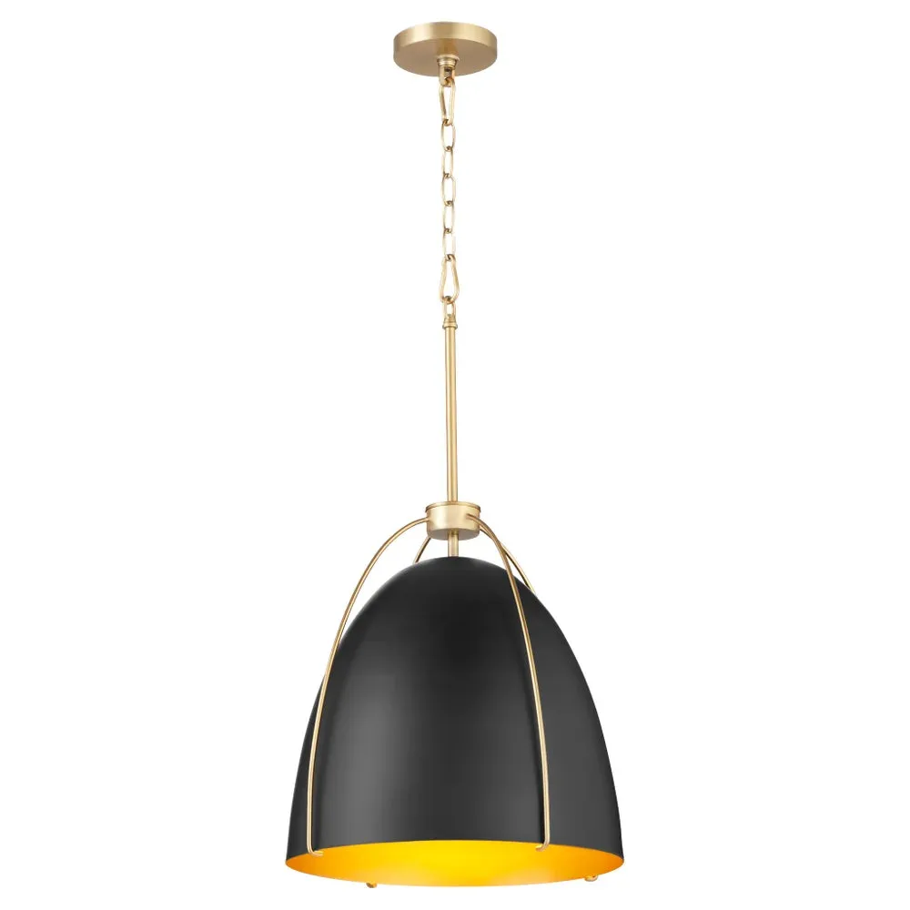 Quorum Jamie 860-1-5980 Pendant - Matte Black / Aged Brass 15" Transitional