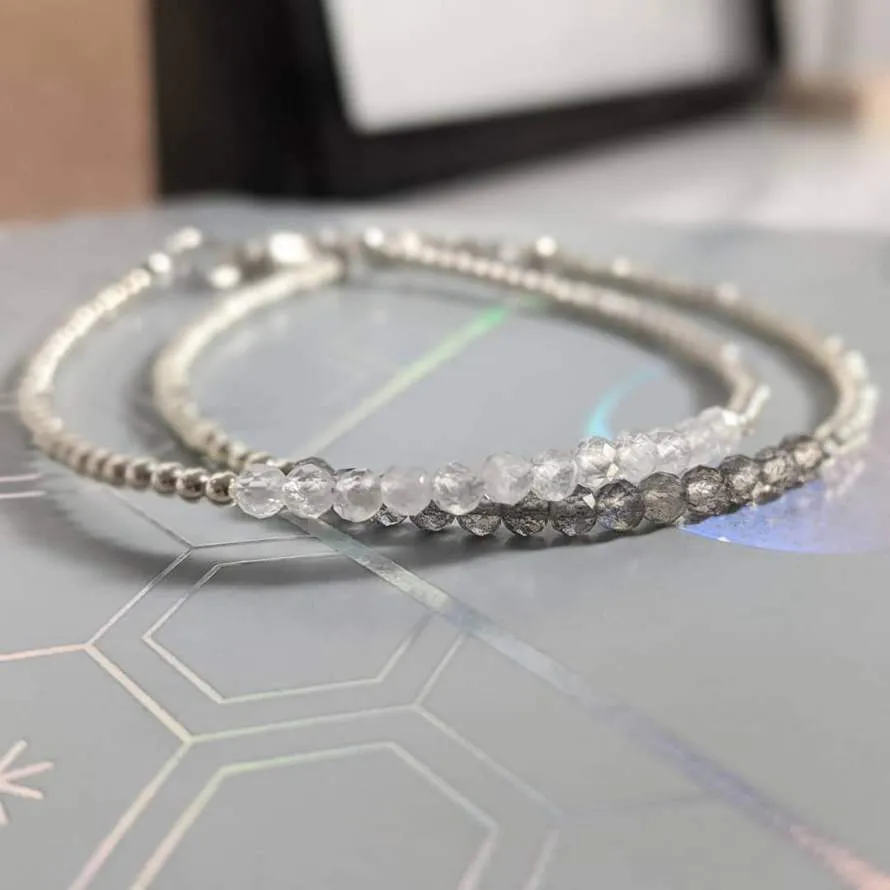 Rainbow Moonstone and Sterling Silver Bracelet