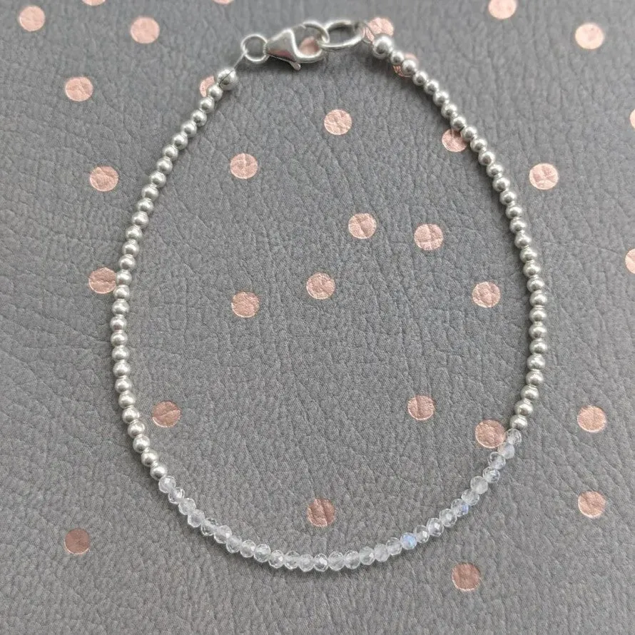 Rainbow Moonstone and Sterling Silver Bracelet