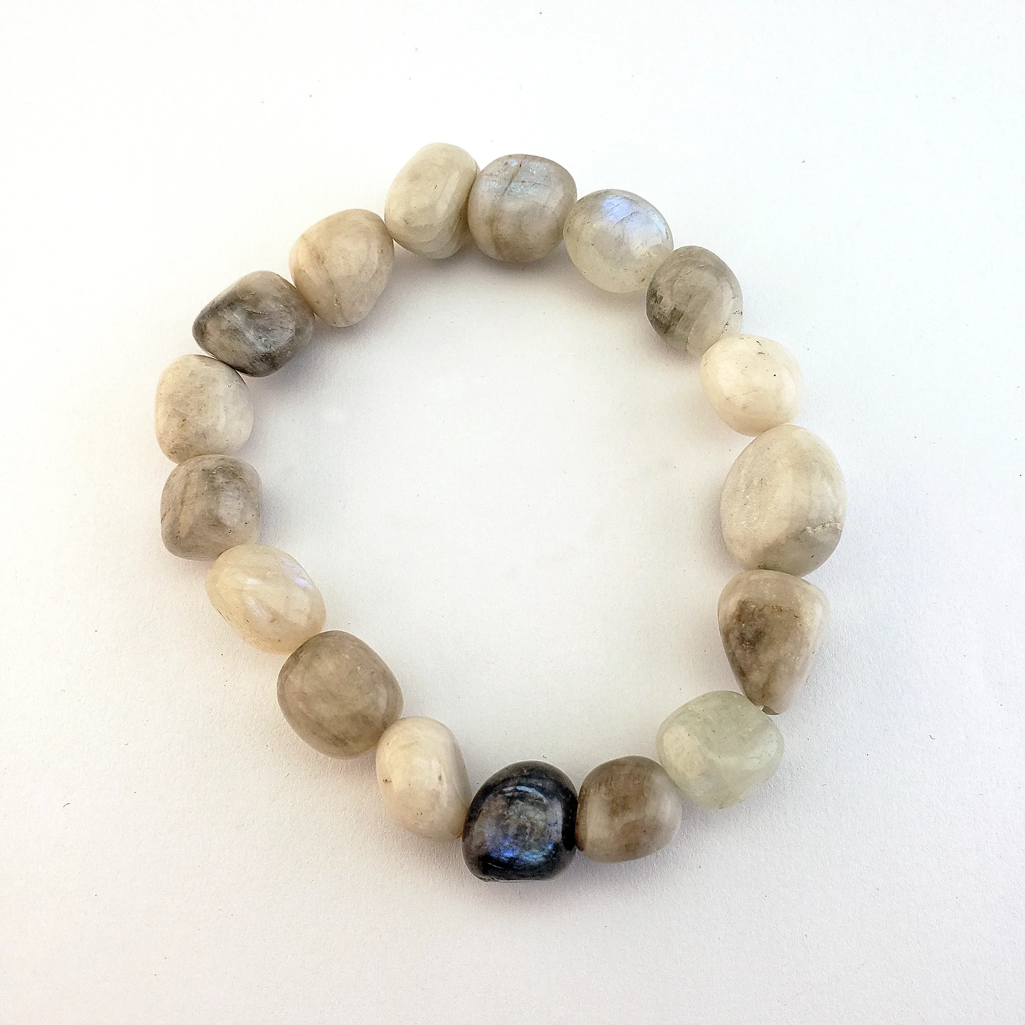 Rainbow Moonstone Crystal Natural Gemstone Nugget Bead Bracelet
